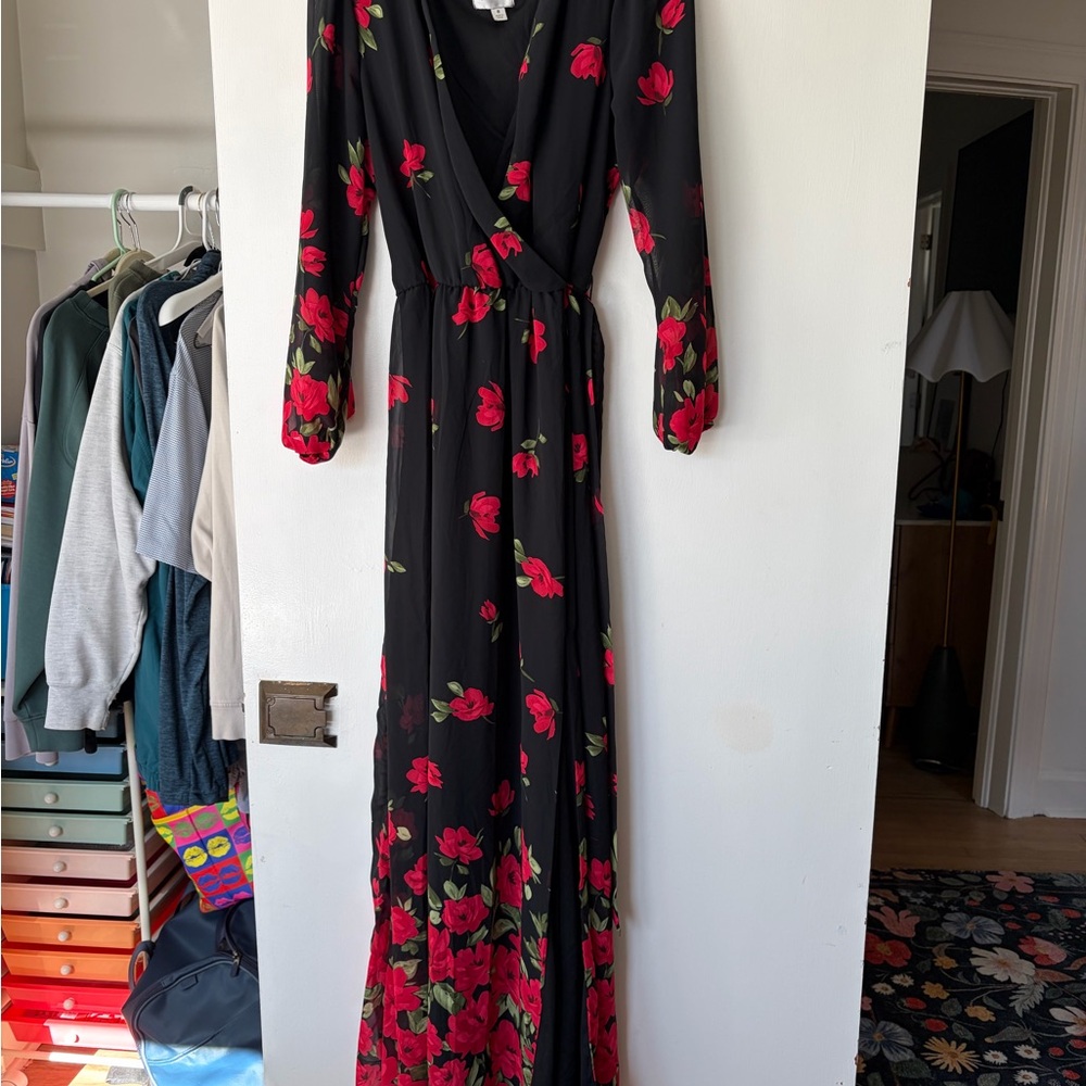 Floral Black and Red Maxi Dress